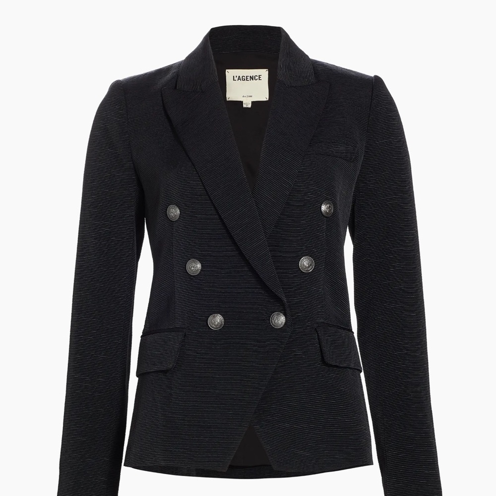 L'AGENCE Black Double-Breasted Blazer with Notched Lapels
